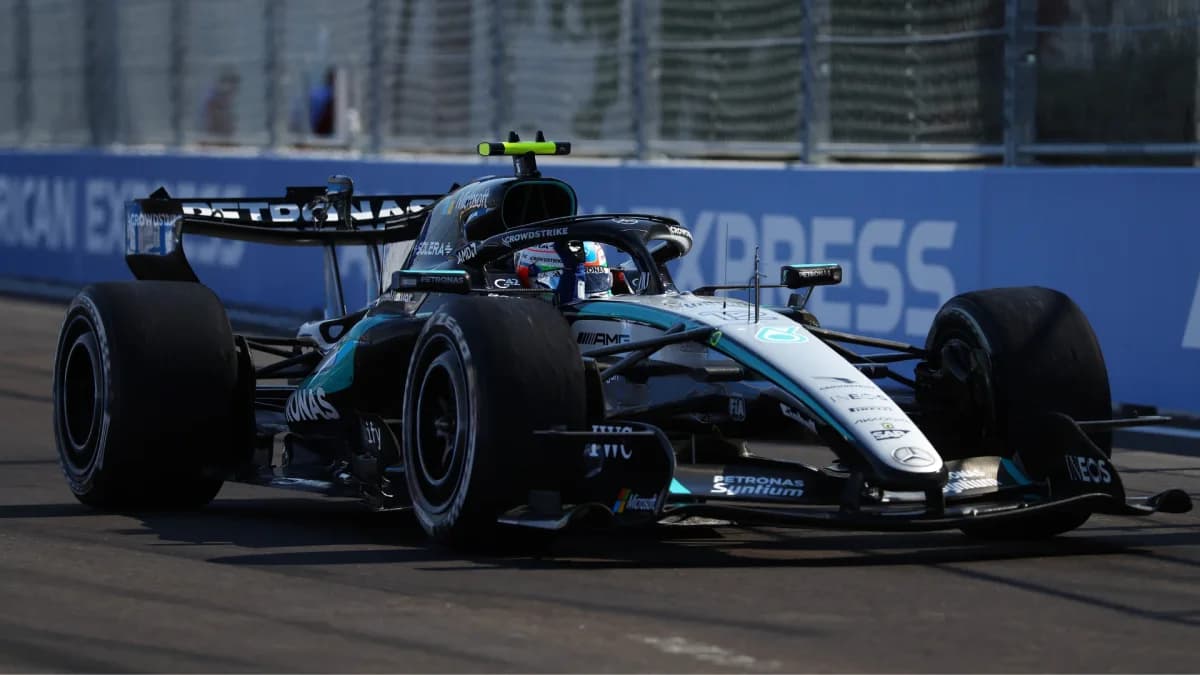 Kimi Antonelli drives his Mercedes in Madrid at the 2026 Spanish Grand Prix