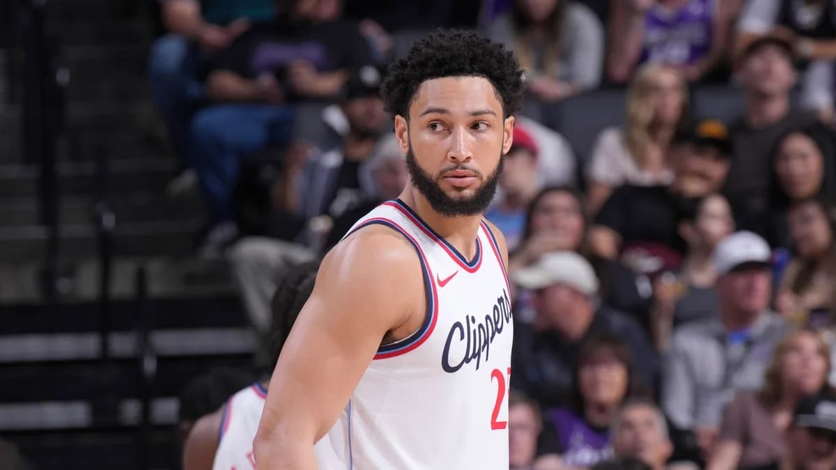 Ben Simmons in a white Los Angeles Clippers jersey during an NBA game