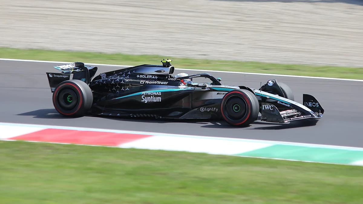 Kimi Antonelli driving a Mercedes during practice at the 2025 Italian Grand Prix