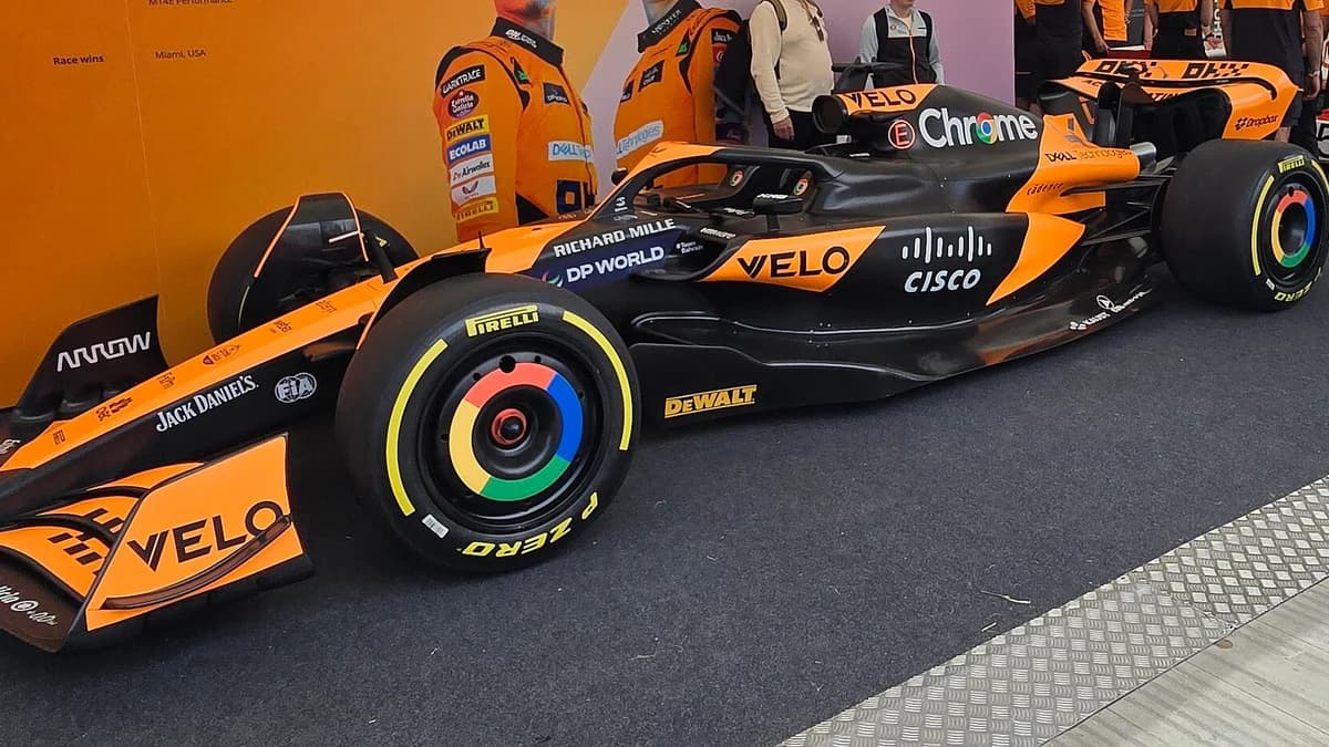 Lando Norris driving his McLaren Formula 1 car during a race weekend.