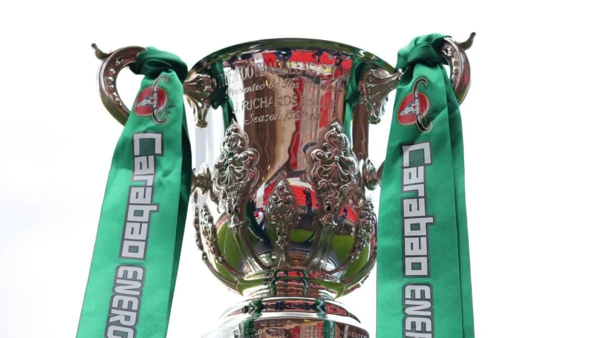 The silver Carabao Cup trophy is displayed with green ribbons