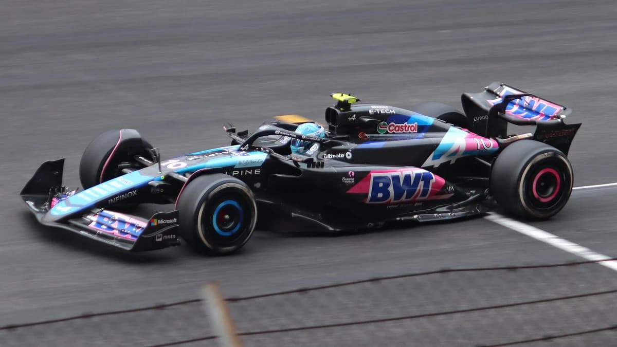 Pierre Gasly driving his blue and pink Alpine at the 2024 Chinese Grand Prix