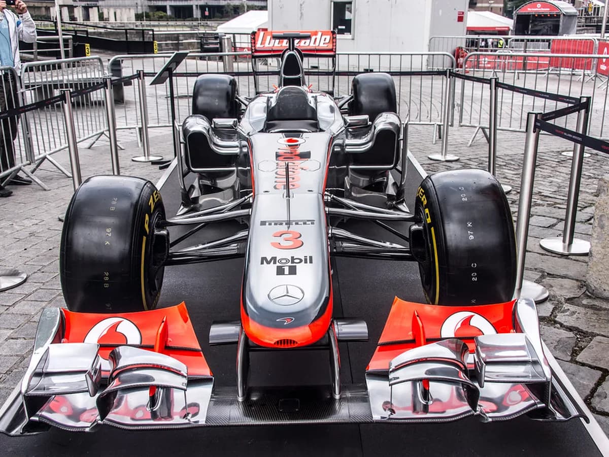 F1 car parked in the paddock ahead of a race weekend